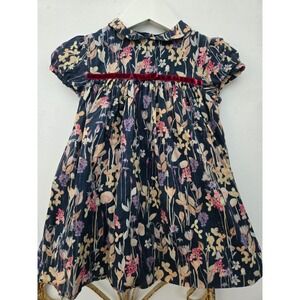 Marie Chantal Floral‎ Dress Girl's 24M Peter Pan Collar Velvet Trim Navy
